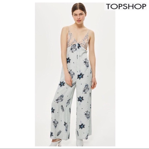 Topshop Pants - TOPSHOP EMBROIDERED AND FLORAL PRINT JUMPSUIT
